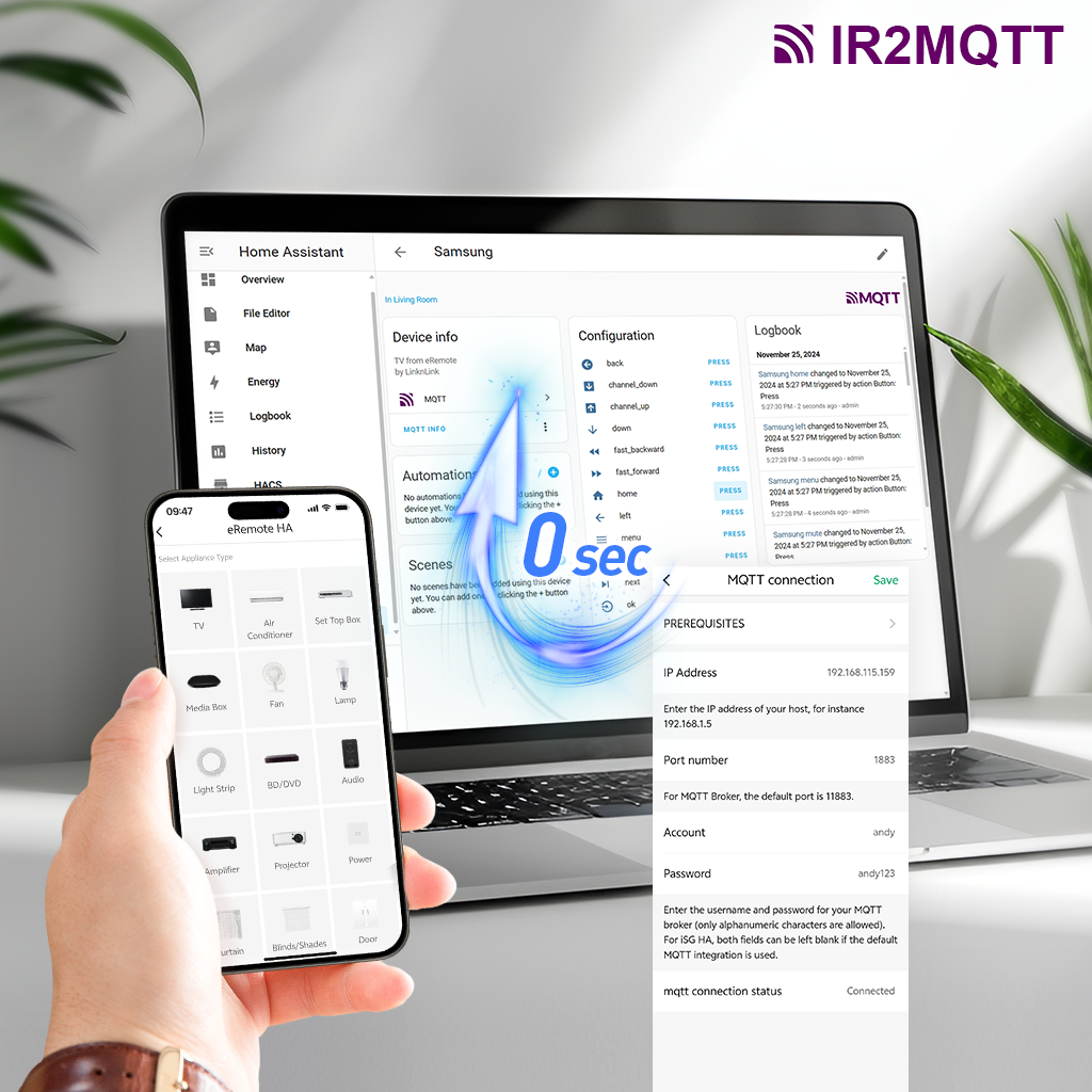 LinknLink eRemote HA: IR Blaster for TV, Aircon, STB, IR2MQTT Home Assistant, Compatible with Alexa, Google Home