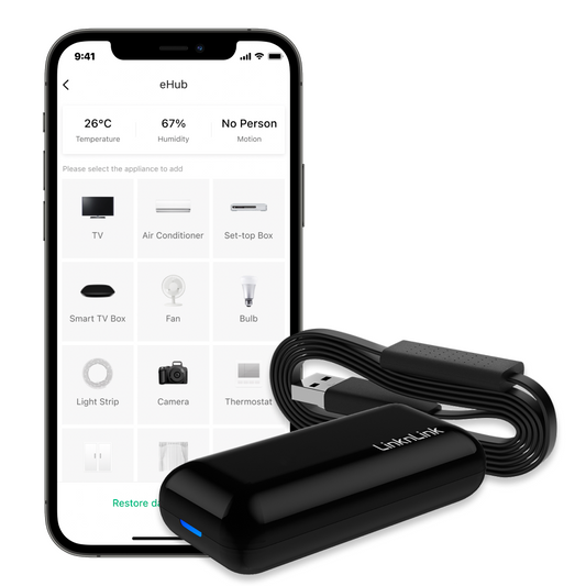 LinknLink eHub 5-in-1 Smart WiFi Universal Remote: IR and RF Control with Motion, Temperature, Humidity Sensors