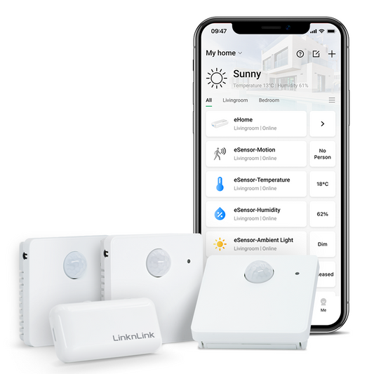 LinknLink 5-in-1 Smart Multi Sensor, Temperature and Humidity, PIR Motion Sensor, Brightness Sensor and Switch Button for Automations, Battery Power