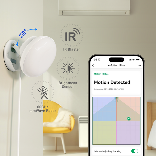 LinknLink eMotion Ultra: 60GHz mmWave Radar WiFi Smart Presence Sensor, IR Blaster, Light Sensor, Temperature Humidity Sensor, Motion2MQTT Home Assistant, Works with Alexa and Google Home